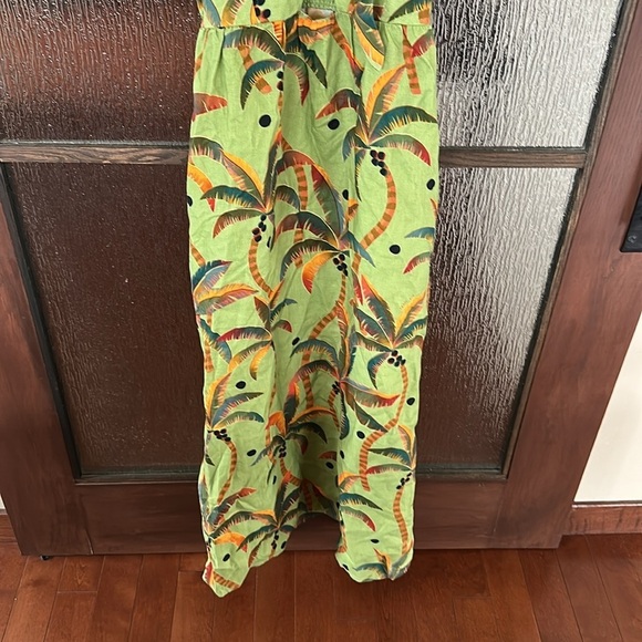 Farm Rio Anthropologie Tie-Front Linen Maxi Dress Green Motif Tropical Medium - Picture 6 of 11